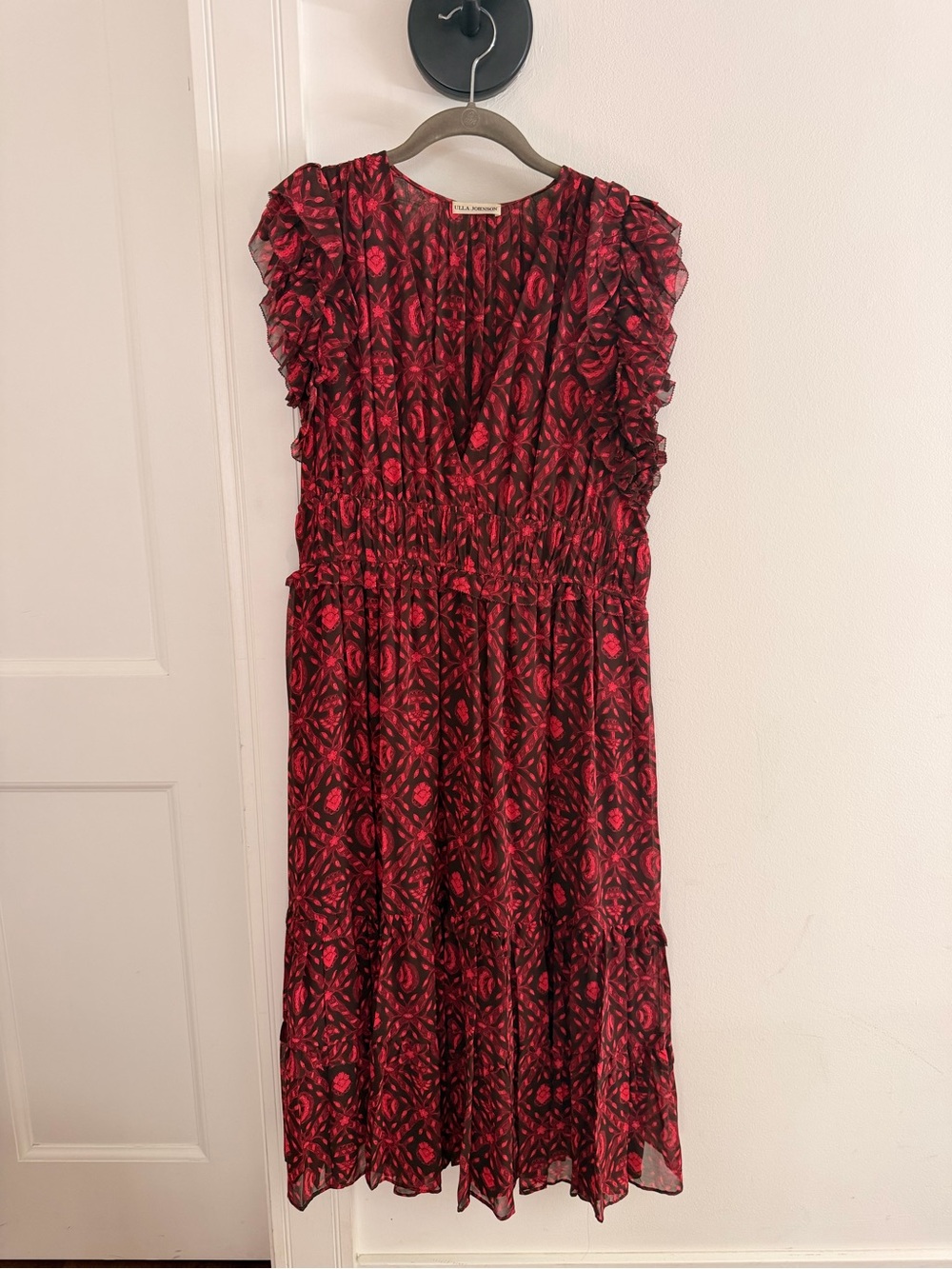 Ulla Johnson Red and Black Printed Midi Dress